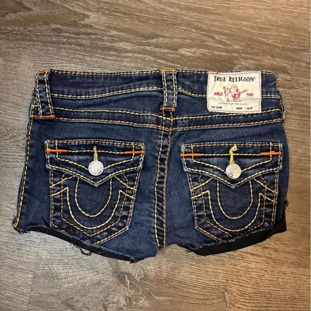 True Religion Stella Low Rise Cutoff Denim Shorts Dark Wash Y2K